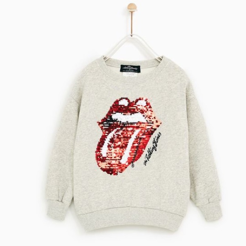 ZARA GIRLS ROLLING STONES SEQUIN SWEATSHIRT SIZE 7